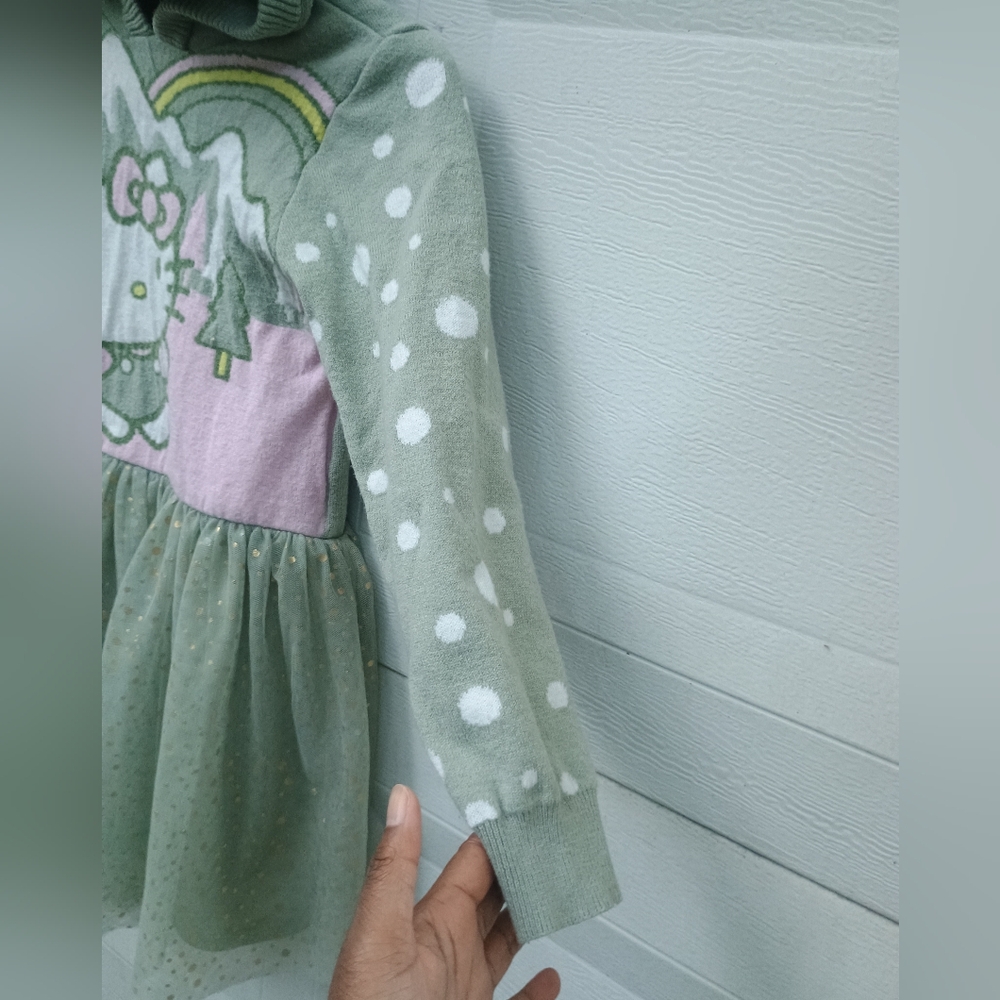 Hello Kitty By Sanrio Pastel Green and Pink Hooded Dress Girl Size S - Picture 5 of 16